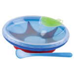 صحن أكل بالملعقة وخزان تسخين وقاعدة لاصقة NUBY (أزرق) +3M