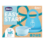 طاقم تغذية (EASY START) سيليكون (صحن + ملعقة + مريقة) تشيكو (أزرق) +6M